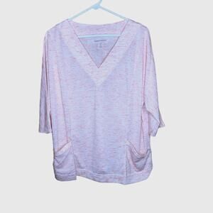 Woman Within Shirt Peach V-neck 3/4 Sleeve Space Dye Pocket 14/16